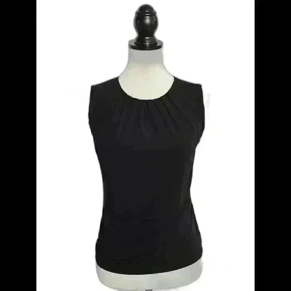 Sleek Black Sleeveless Blouse with Pleating Detail